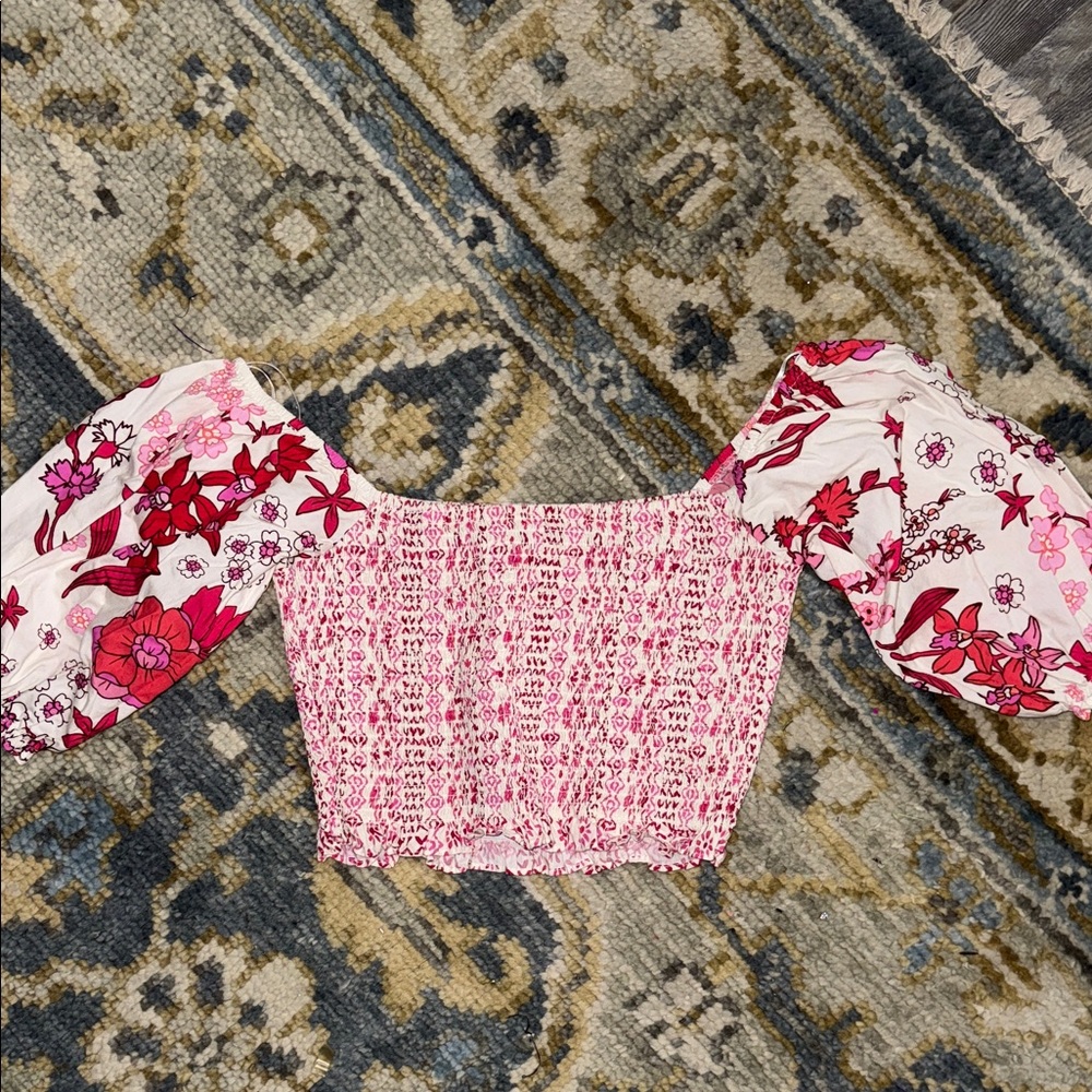 Floral Pink Off-Shoulder Crop Top